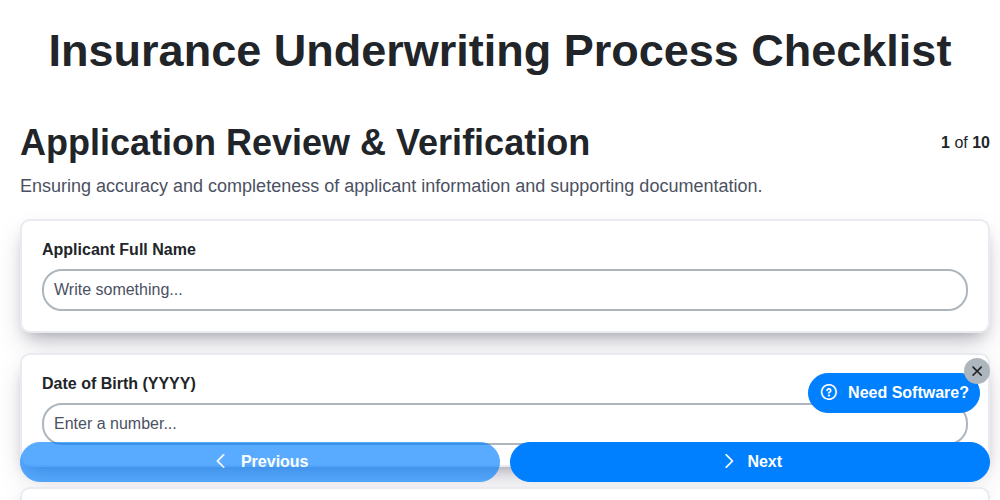 insurance underwriting process checklist screenshot