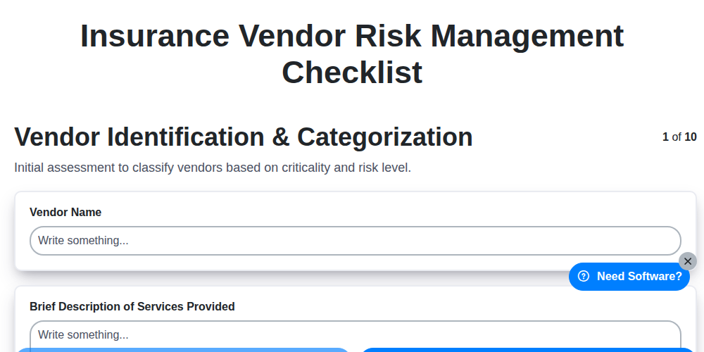 insurance vendor risk management checklist screenshot