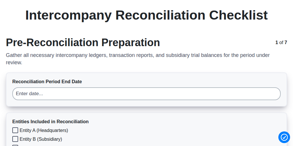 intercompany reconciliation checklist screenshot