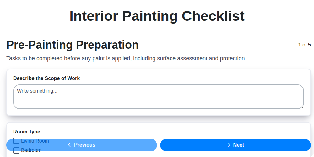 interior painting checklist screenshot