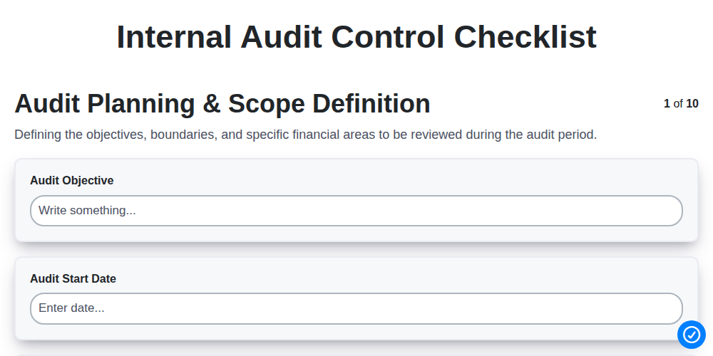 internal audit control checklist screenshot
