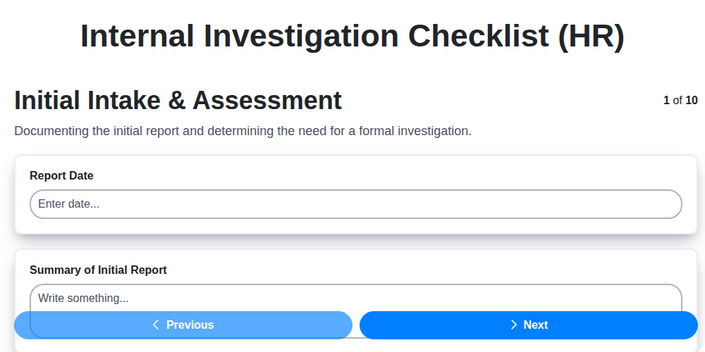 internal investigation checklist hr screenshot