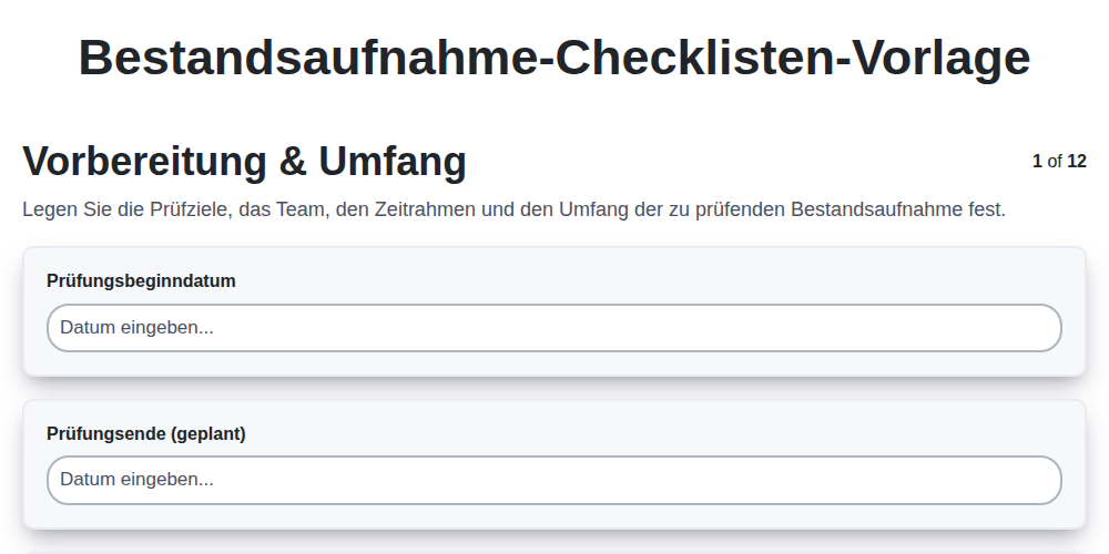 Bestandsaufnahme-Checklisten-Vorlage screenshot