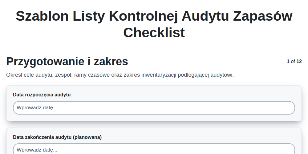 Szablon listy kontrolnej audytu zapasów screenshot