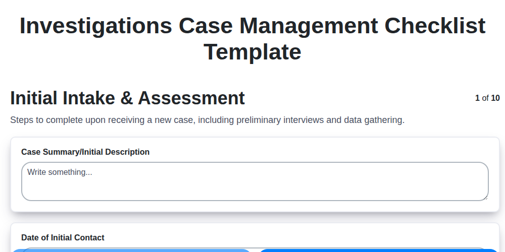 investigations case management checklist template screenshot