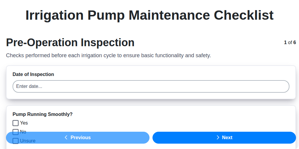 irrigation pump maintenance screenshot