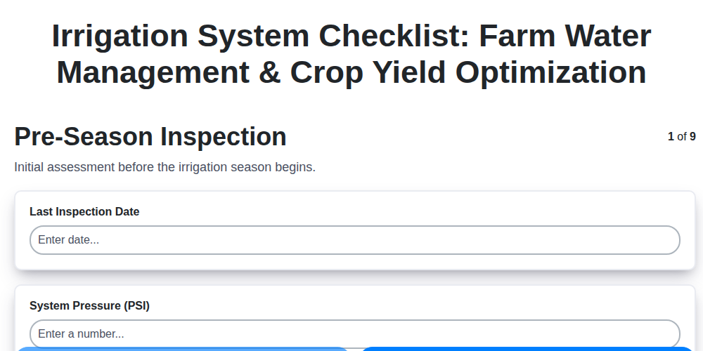 irrigation system checklist farm water management crop yield optimization screenshot