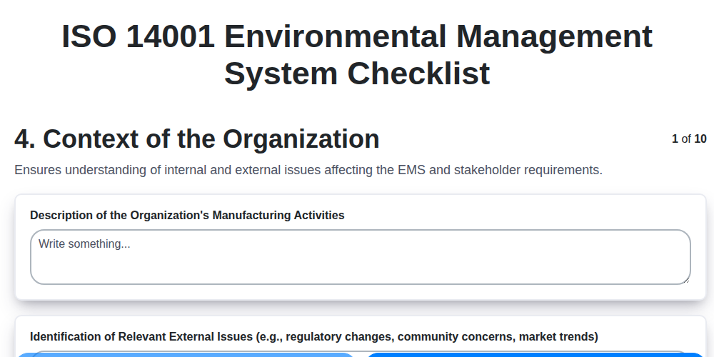 iso 14001 environmental management system checklist screenshot