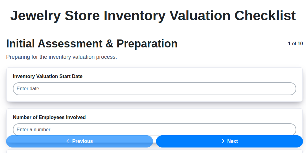 jewelry store inventory valuation checklist screenshot