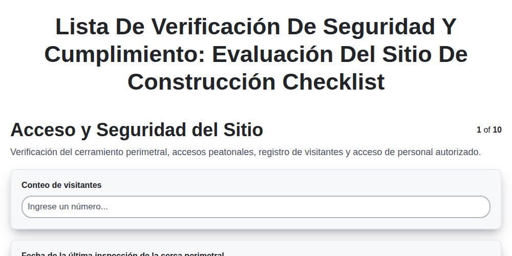 Lista de verificación de seguridad y cumplimiento: Evaluación del sitio de construcción screenshot