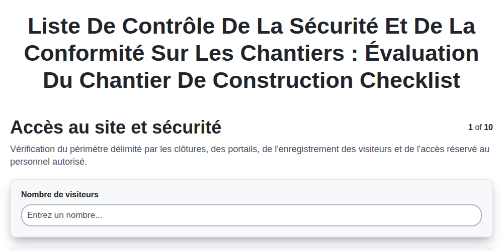 Liste de contrôle de la sécurité et de la conformité sur les chantiers : Évaluation du chantier de construction