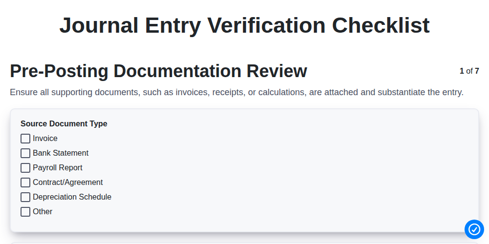 journal entry verification checklist screenshot