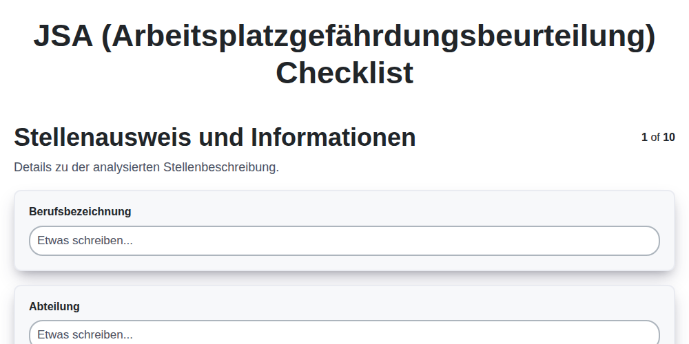 JSA (Arbeitsplatzgefährdungsbeurteilung) Checklist | Fertigung ...