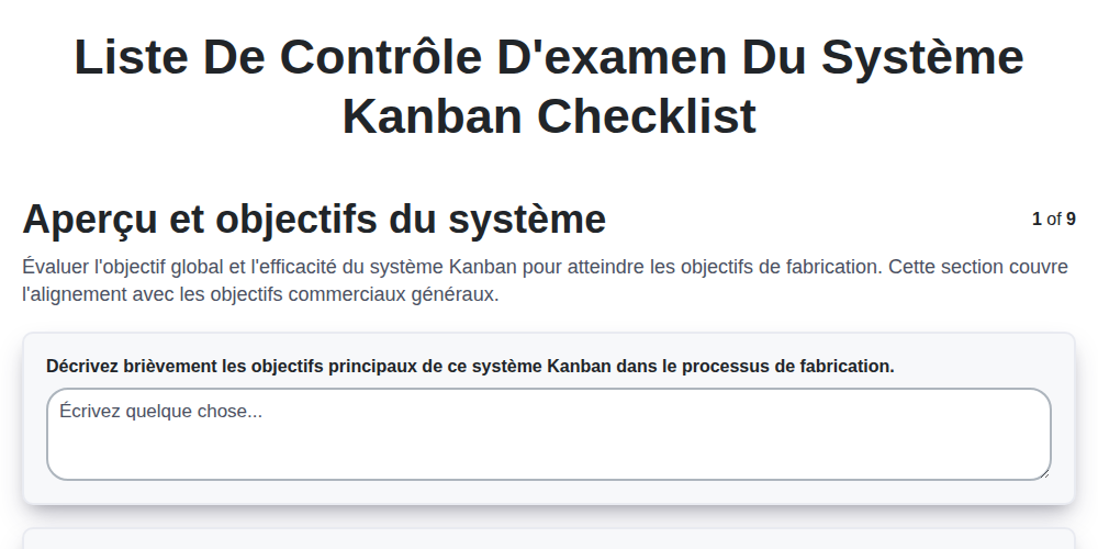 Liste de contrôle d'examen du système Kanban screenshot