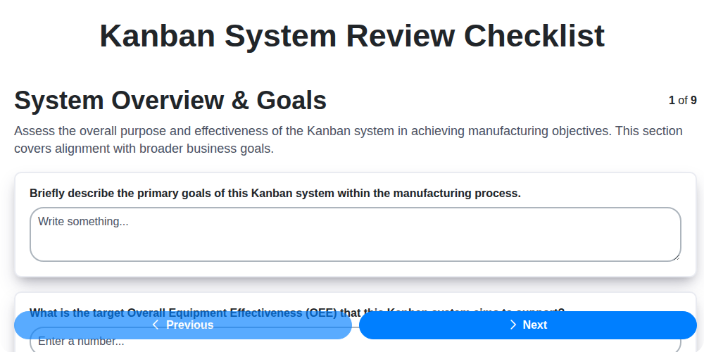 kanban system review checklist screenshot