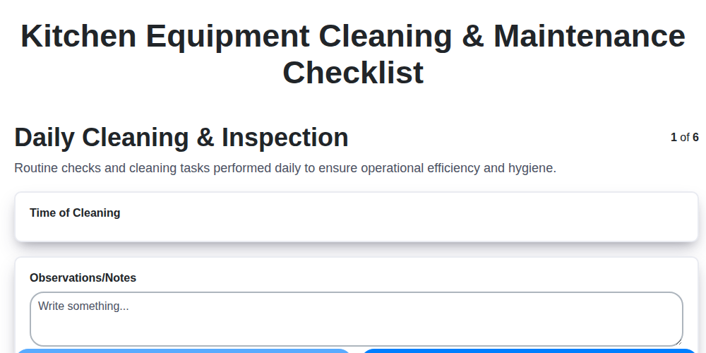 kitchen equipment cleaning maintenance checklist screenshot