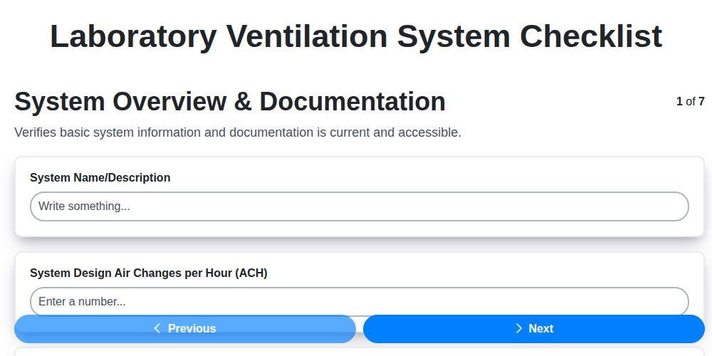 laboratory ventilation system checklist screenshot