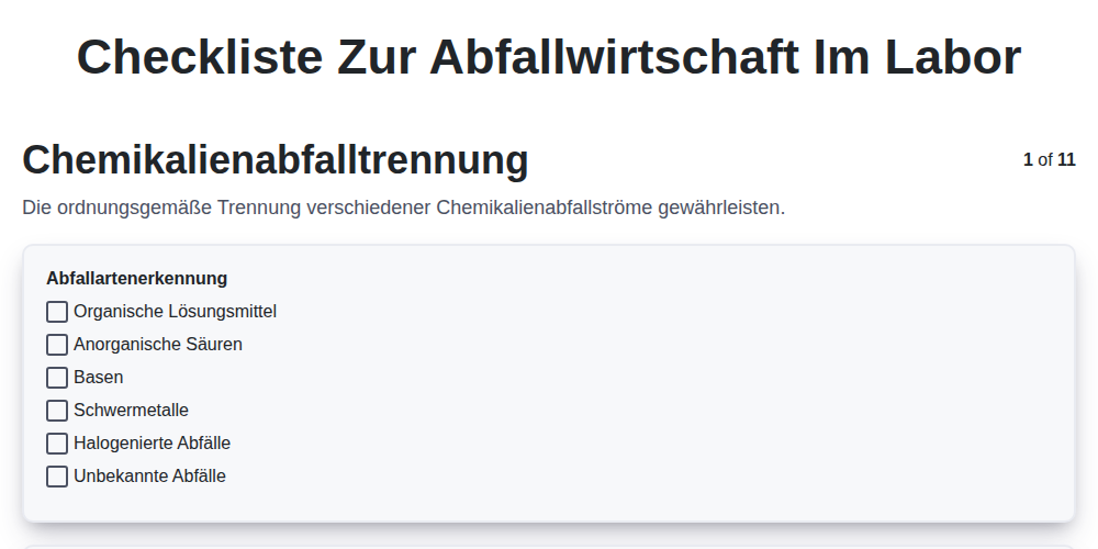 Checkliste zur Abfallwirtschaft im Labor screenshot