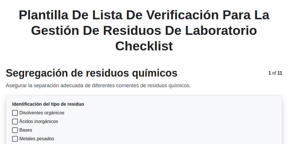 Plantilla de Lista de Verificación para la Gestión de Residuos de Laboratorio screenshot