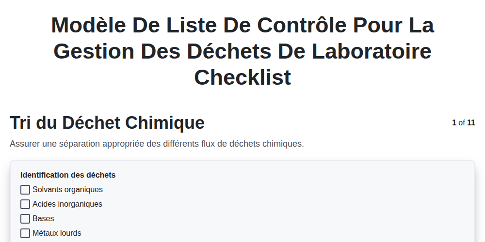 Modèle de liste de contrôle pour la gestion des déchets de laboratoire screenshot