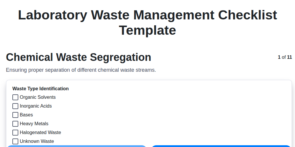 laboratory waste management checklist template screenshot