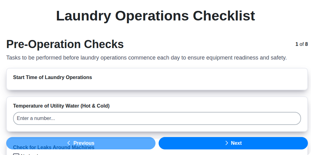 laundry operations checklist screenshot