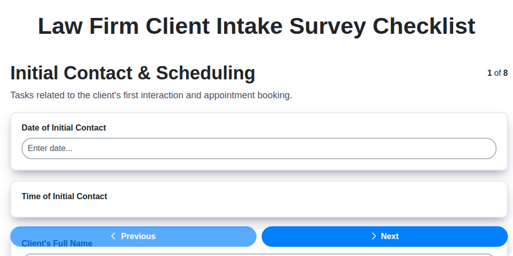 law firm client intake survey checklist screenshot