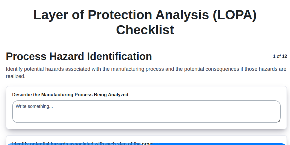 layer of protection analysis lopa checklist screenshot