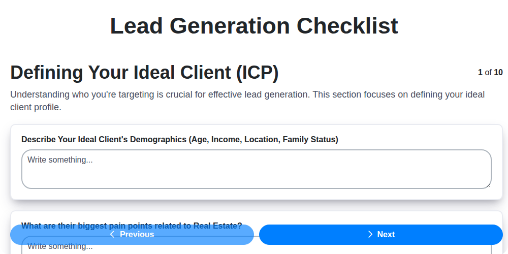 lead generation checklist screenshot