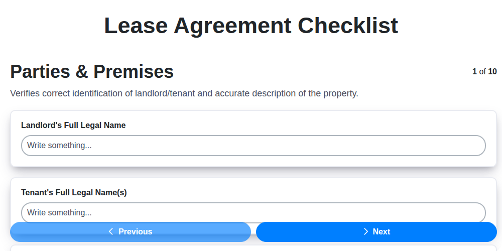 lease agreement checklist screenshot