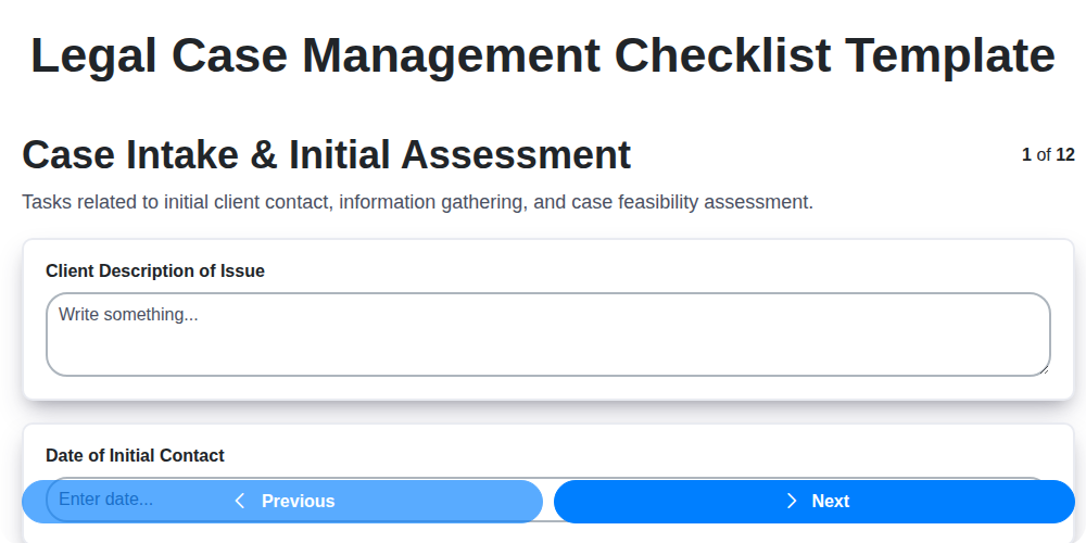 legal case management checklist template screenshot
