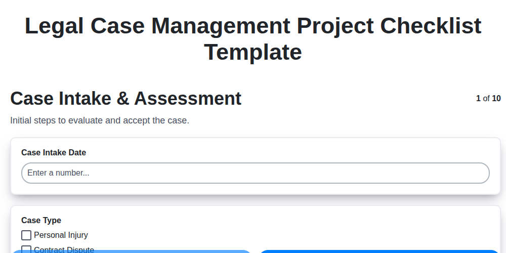 legal case management project checklist template screenshot