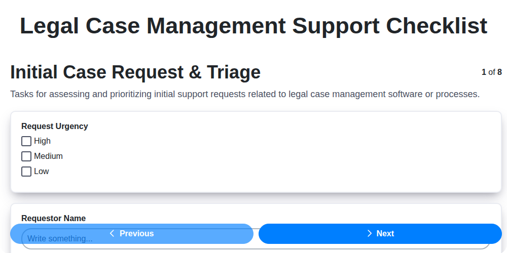 legal case management support checklist screenshot