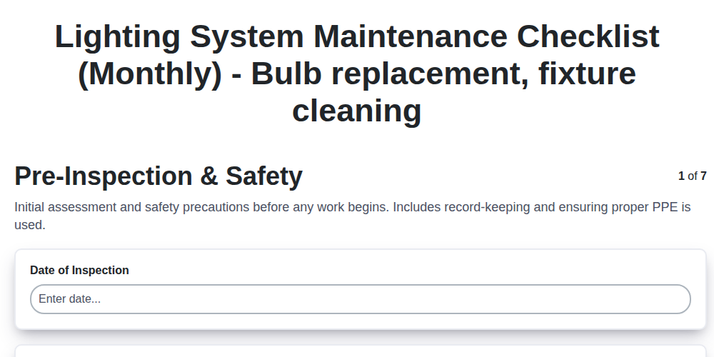 lighting system maintenance checklist monthly bulb replacement fixture cleaning screenshot