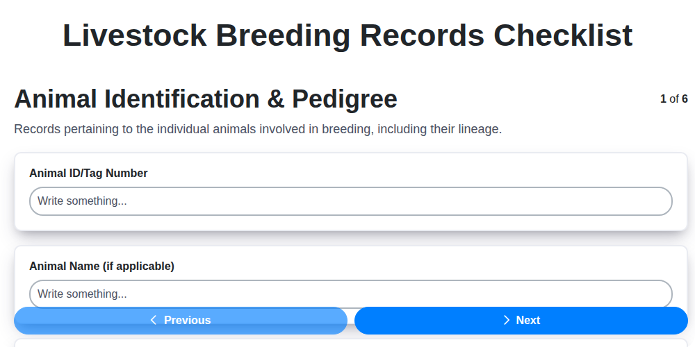 livestock breeding records screenshot
