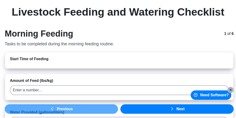 livestock feeding and watering checklist screenshot