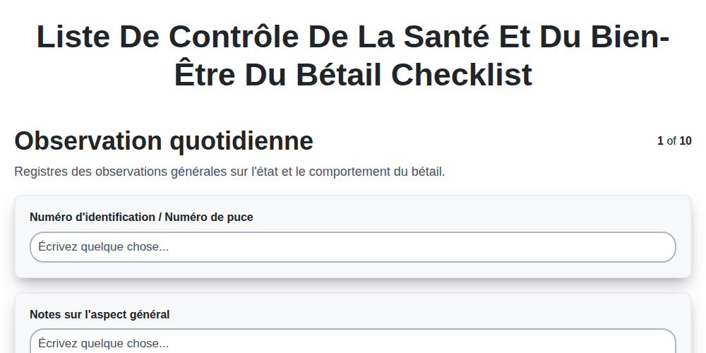 Liste de contrôle de la santé et du bien-être du bétail screenshot