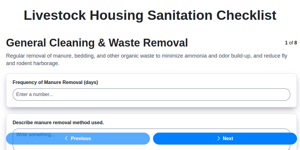 livestock housing sanitation screenshot