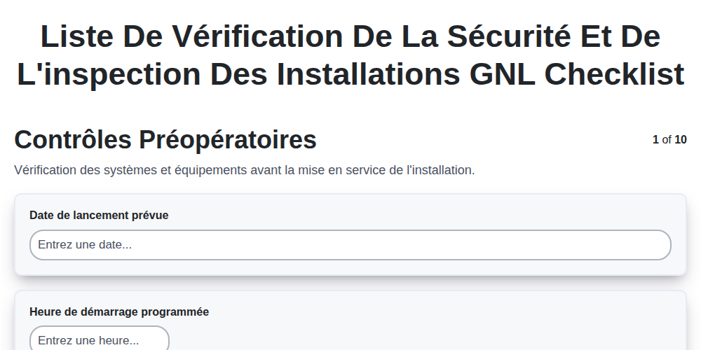 Liste de vérification de la sécurité et de l'inspection des installations GNL screenshot