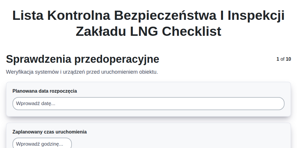 Lista kontrolna bezpieczeństwa i inspekcji zakładu LNG screenshot