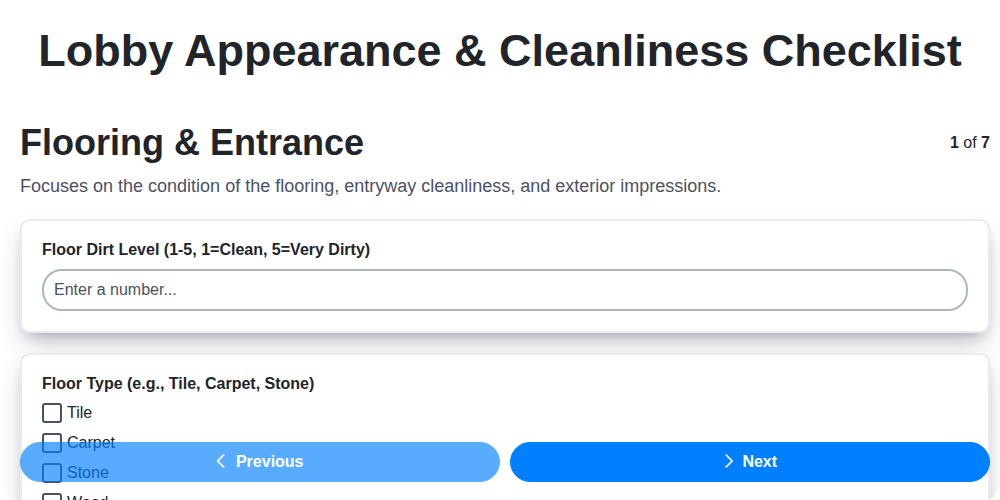 lobby appearance cleanliness checklist screenshot