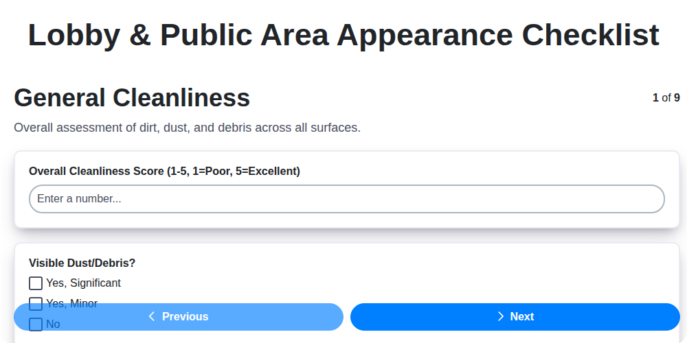 lobby public area appearance checklist screenshot