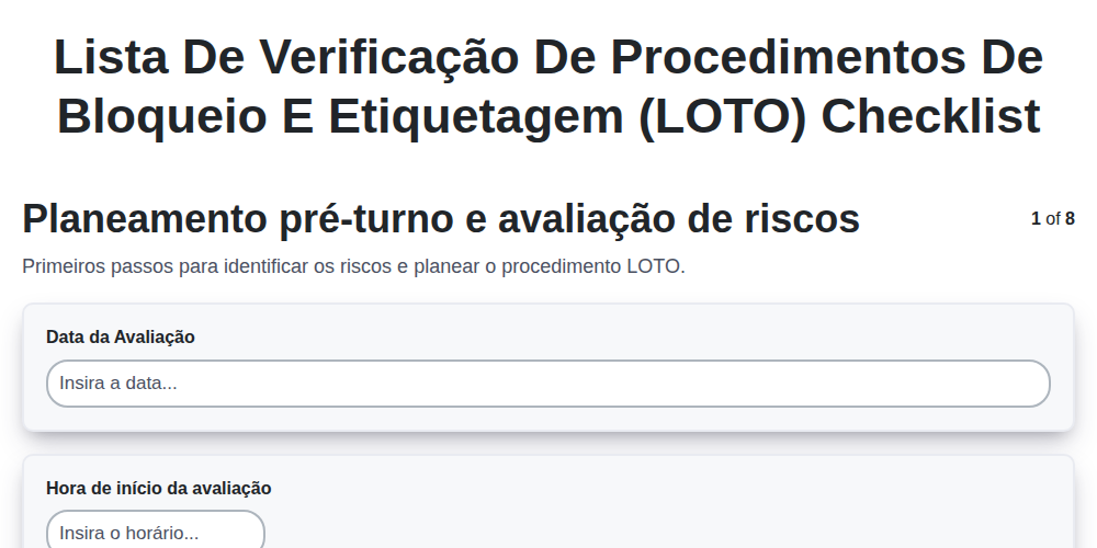 Lista de verificação de procedimentos de bloqueio e etiquetagem (LOTO) screenshot