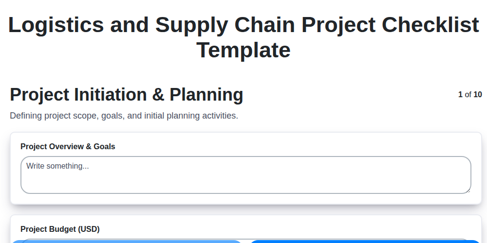 logistics and supply chain project checklist template screenshot