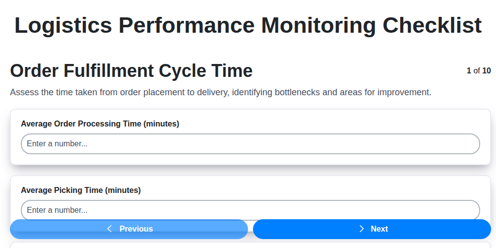 logistics performance monitoring checklist screenshot