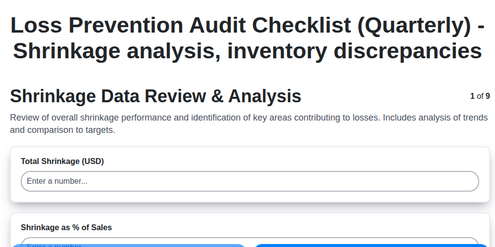 loss prevention audit checklist quarterly shrinkage analysis inventory discrepancies screenshot