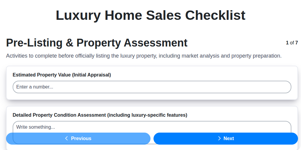 luxury home sales checklist screenshot