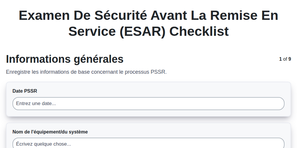 Examen de sécurité avant la remise en service (ESAR)
 screenshot