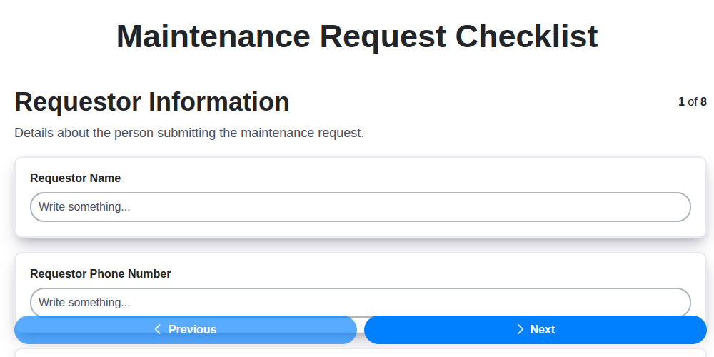 maintenance request checklist screenshot