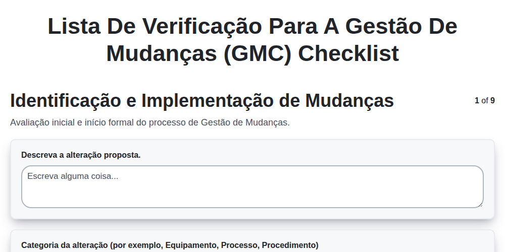 Lista de verificação para a gestão de mudanças (GMC) screenshot